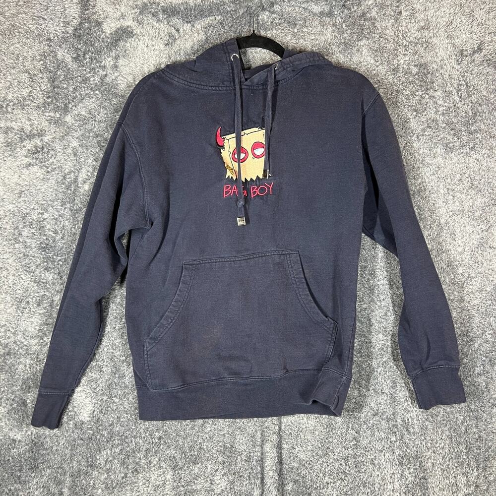 Thryfty Bag Boy Sweatshirt Mens Small Navy Blue Hoodie Pullover Pockets Logo